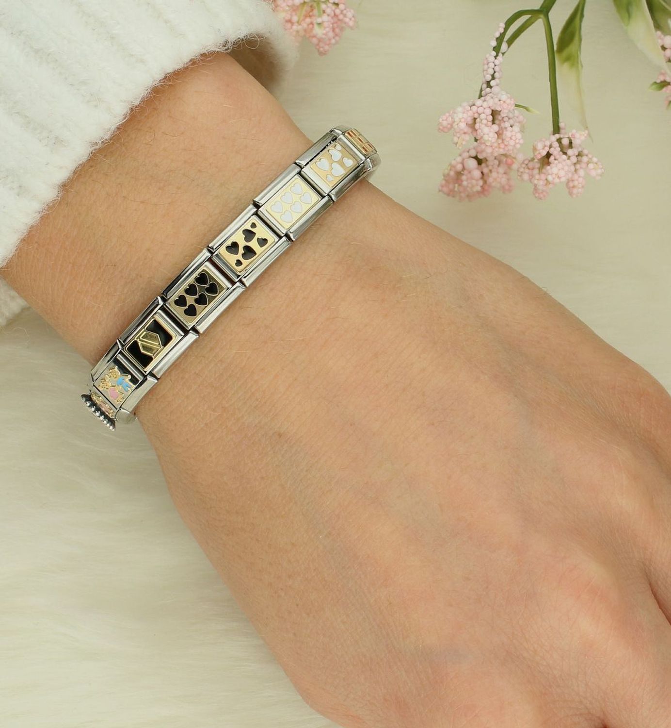 Charms Nomination Link 18K złoto zawieszka Płytka z sercami Czarne serca 030284 69.jpg